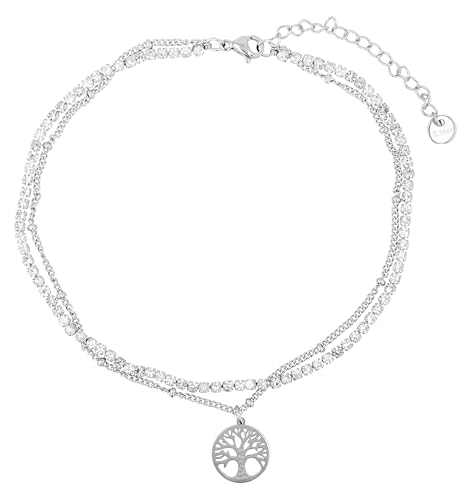 Akzent Fußkette Damen Edelstahl 2-reihig 24+5 cm verstellbar – Fußkettchen mit Similisteinen & wahlweise Lebensbaum- oder Seestern-Anhänger von Akzent