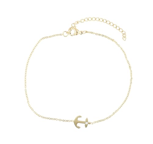 Akzent Fußkette Damen Edelstahl 21+5 cm verstellbar – Fußkettchen „Vega“ mit Anker-Anhänger, maritimer Stil, silber- oder goldfarben von Akzent
