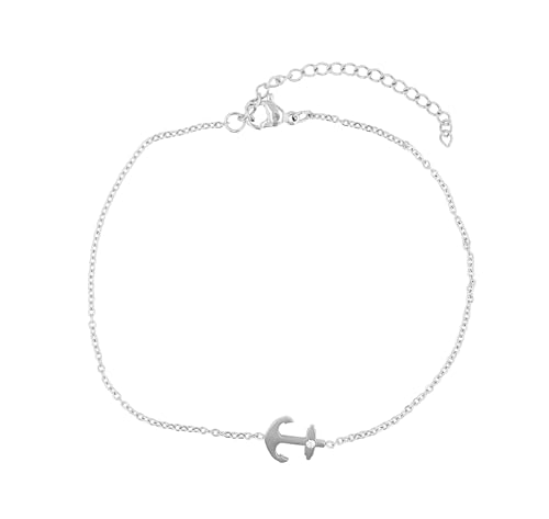 Akzent Fußkette Damen Edelstahl 21+5 cm verstellbar – Fußkettchen „Vega“ mit Anker-Anhänger, maritimes Design, silber- oder goldfarben Akzent Fußkette Damen Edelstahl 21+5 cm verstellbar – Fußkettchen „Vega“ mit Anker-Anhänger, maritimes Design, silber- oder goldfarben von Akzent