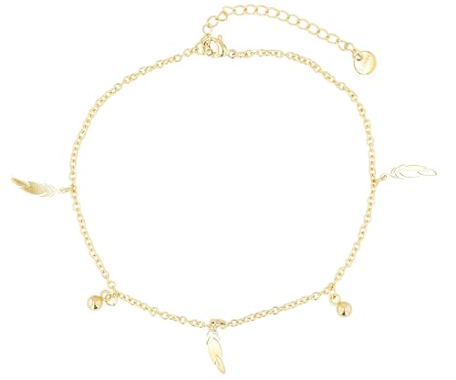 Akzent Fußkette Damen Edelstahl 24+5 cm verstellbar – Fußkettchen „Nyrobi“ mit Feder- & Kugelanhängern, silber- oder goldfarben von Akzent