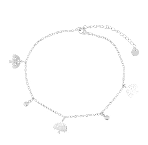 Akzent Fußkette Damen Edelstahl 24+5 cm verstellbar – Fußkettchen „Ysoria“ mit Lebensbaum & Kugelanhängern, silber- oder goldfarben von Akzent