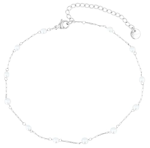 Akzent Fußkette Damen Edelstahl 24+5 cm verstellbar – Fußkettchen mit 4 mm Kunstperlen, modernes Design, robust & hautfreundlich von Akzent