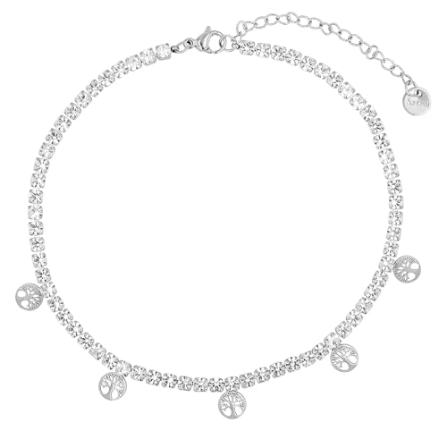 Akzent Fußkette Damen Edelstahl 24+5 cm verstellbar – Fußkettchen mit 5 Lebensbaum-Anhängern, robust & symbolträchtig von Akzent