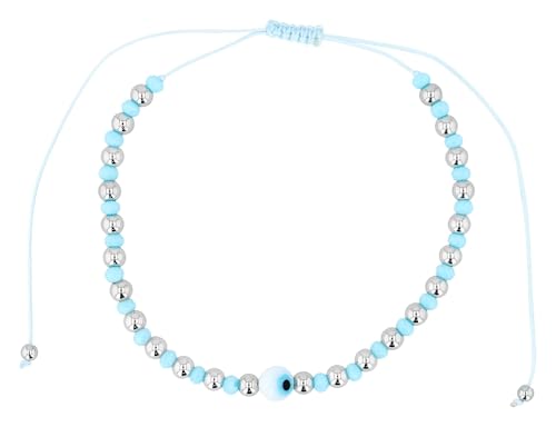 Akzent Fußkette Damen Stoffband verstellbar – Fußkettchen mit Kunstperlen & Nazarauge, Edelstahl-Elementen, flexibel anpassbar von Akzent