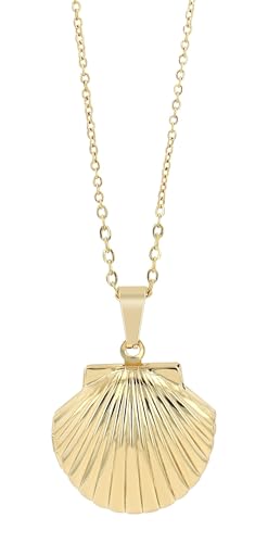 Akzent Halskette mit Anhänger für Damen aus Edelstahl | Ankerkette 43+5 cm | Medaillon in Muschelform | Karabinerverschluss | Geschenk für Männer, Frauen | 100% Wasserfest & hautfreundlich von Akzent