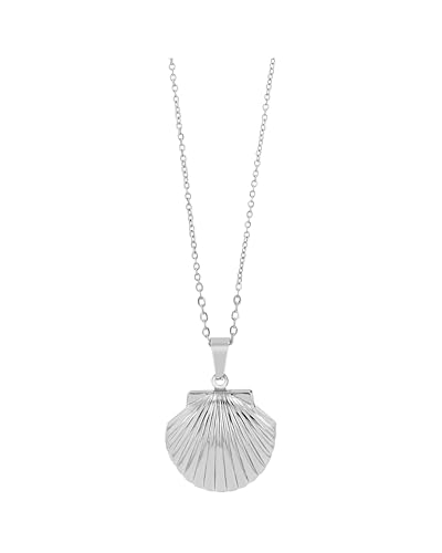 Akzent Halskette mit Anhänger für Damen aus Edelstahl | Ankerkette 43+5 cm | Medaillon in Muschelform | Karabinerverschluss | Geschenk für Männer, Frauen | 100% Wasserfest & hautfreundlich von Akzent