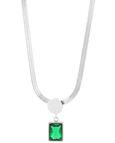 Akzent Halskette mit Anhänger für Damen aus Edelstahl | Ankerkette 40+5 cm | Zirkonia Stein in Grün | Karabinerverschluss | Geschenk für Männer, Frauen | 100% Wasserfest & hautfreundlich von Akzent