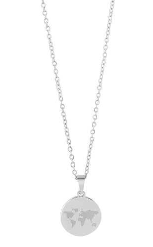 Akzent Halskette mit Anhänger für Damen aus Edelstahl | Ankerkette 43+5 cm | Weltenbummleranhänger | Karabinerverschluss | Geschenk für Männer, Frauen | 100% Wasserfest & hautfreundlich Akzent Halskette mit Anhänger für Damen aus Edelstahl | Ankerkette 43+5 cm | Weltenbummleranhänger | Karabinerverschluss | Geschenk für Männer, Frauen | 100% Wasserfest & hautfreundlich von Akzent