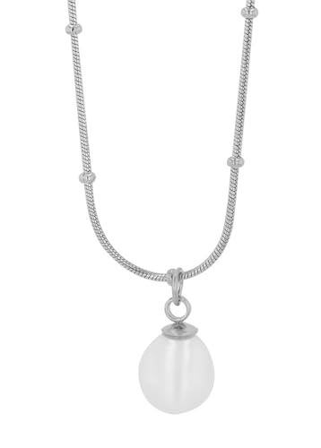 Akzent Halskette mit Anhänger für Damen aus Edelstahl | Ankerkette 45+5 cm | Süßwasserperle | Karabinerverschluss | Geschenk für Männer, Frauen | 100% Wasserfest & hautfreundlich von Akzent