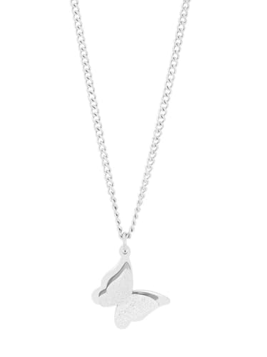 Akzent Halskette mit Schmetterlingsnhänger für Damen aus Edelstahl | Ankerkette 43+5 cm | Panzerkette | Karabinerverschluss | Geschenk für Männer, Frauen | 100% Wasserfest & hautfreundlich von Akzent