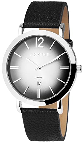 Akzent Herren-Uhr Kunstleder Dornschließe Datum Analog Quarz 2900007 (schwarz) von Akzent