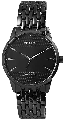 Akzent Exclusive Herren-Uhr Metall Gliederarmband Analog Quarz 2800069 (grau schwarz) von Akzent
