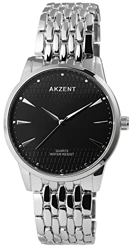 Akzent Exclusive Herren-Uhr Metall Gliederarmband Analog Quarz 2800069 (silberfarbig schwarz) von Akzent
