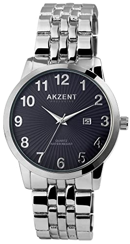 Akzent Exclusive Herren-Uhr Metall Gliederarmband Analog Quarz 2800070 (silberfarbig blau) von Akzent