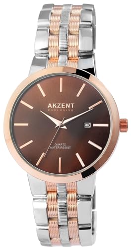 Akzent Exclusive Herren-Uhr Metall Datum Clipverschluss Analog Quarz 2800072 (silberfarbig roségoldfarbig) von Akzent