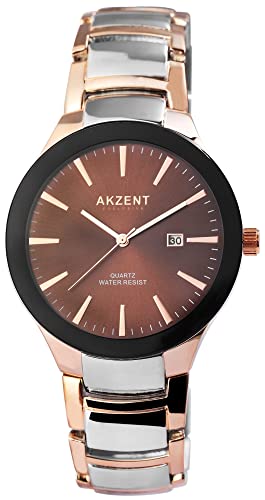 Akzent Exclusive Herren-Uhr Metall Datum Clipverschluss Analog Quarz 2800074 (silberfarbig braun) von Akzent