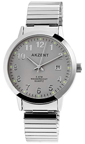 Akzent Herren-Uhr Edelstahl Zugband Datum rund dezent Analog Quarz 2700012 von Akzent