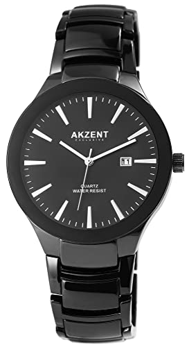 Akzent Exclusive Herren-Uhr Metall Datum Clipverschluss Analog Quarz 2800074 (schwarz) von Akzent