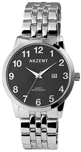 Akzent Exclusive Herren-Uhr Metall Gliederarmband Analog Quarz 2800070 (silberfarbig schwarz) von Akzent