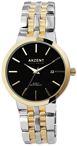 Akzent Exclusive Herren-Uhr Metall Datum Clipverschluss Analog Quarz 2800072 (silberfarbig goldfarbig schwarz) von Akzent