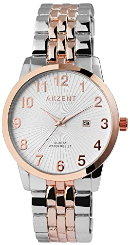 Akzent Herren - Uhr Weiß Silberfarbig Rosègoldfarbig Analog Datum Metall Quarz Metall Armbanduhr von Akzent