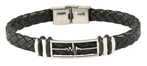 Akzent Kunstleder Armband Herren in Schwarz | Länge 17 cm | Hakenverschluss aus Edelstahl | 100% Wasserfest & Hautverträglich | Bracelet for Unisex von Akzent
