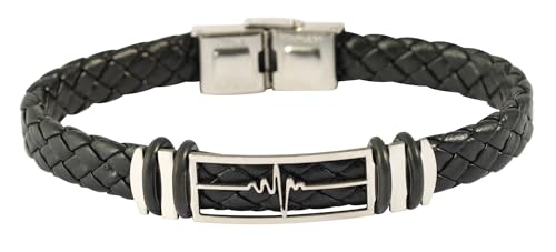 Akzent Kunstleder Armband Herren in Schwarz | Länge 21 cm | Hakenverschluss aus Edelstahl | 100% Wasserfest & Hautverträglich | Bracelet for Unisex von Akzent