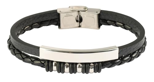 Akzent Kunstleder Armband Herren in Schwarz | Länge 21 cm | Hakenverschluss aus Edelstahl | 100% Wasserfest & Hautverträglich | Bracelet for Unisex von Akzent