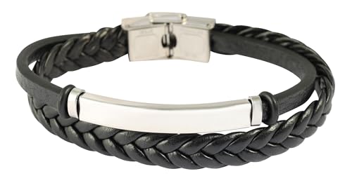 Akzent Kunstleder Armband Herren in Schwarz | Länge 21 cm | Hakenverschluss aus Edelstahl | 100% Wasserfest & Hautverträglich | Bracelet for Unisex von Akzent