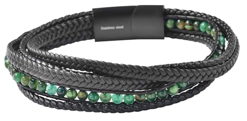 Akzent Kunstleder Armband Herren in Schwarz | Länge 21 cm | Magnetverschluss aus Edelstahl | 100% Wasserfest & Hautverträglich | Bracelet for Unisex von Akzent