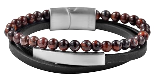 Akzent Kunstleder Armband Unisex in Schwarz | Länge 21 cm | Magnetverschluss aus Edelstahl | 100% Wasserfest & Hautverträglich | Bracelet for Unisex von Akzent
