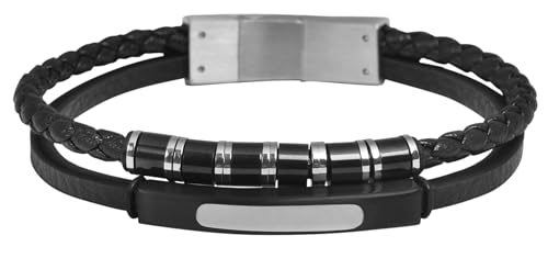 Akzent Leder Armband Damen in Schwarz | Länge 20.5 cm | Magnetverschluss aus Edelstahl | 100% Wasserfest & Hautverträglich | Bracelet for Woman von Akzent