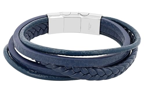 Akzent Leder Armband Herren in Blau | Länge 21 cm | Magnetverschluss aus Edelstahl | 100% Wasserfest & Hautverträglich | Bracelet for Unisex von Akzent