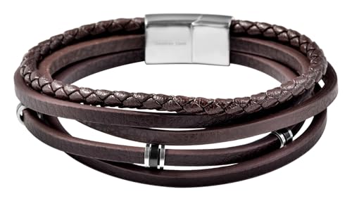 Akzent Leder Armband Herren in Dunkelbraun | Länge 21 cm | Magnetverschluss aus Edelstahl | 100% Wasserfest & Hautverträglich | Bracelet for Unisex von Akzent