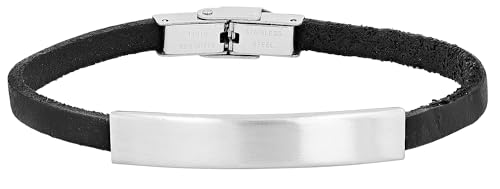 Akzent Leder Armband Herren in Schwarz | Länge 21 cm | Hakenverschluss aus Edelstahl | 100% Wasserfest & Hautverträglich | Bracelet for Unisex von Akzent
