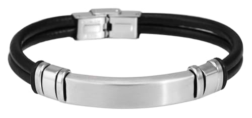 Akzent Leder Armband Herren in Schwarz | Länge 21 cm | Hakenverschluss aus Edelstahl | 100% Wasserfest & Hautverträglich | Bracelet for Unisex von Akzent
