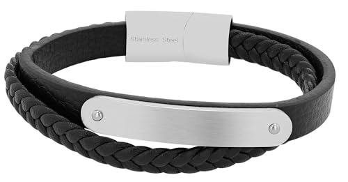 Akzent Leder Armband Herren in Schwarz | Länge 21.5 cm | Magnetverschluss aus Edelstahl | 100% Wasserfest & Hautverträglich | Bracelet for Unisex von Akzent