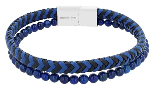 Akzent Leder Armband Unisex in Blau | Länge 21.5 cm | Magnetverschluss aus Edelstahl | 100% Wasserfest & Hautverträglich | Bracelet for Unisex von Akzent