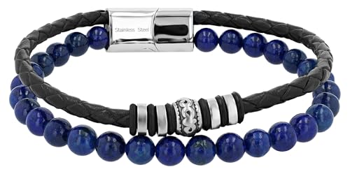 Akzent Leder Armband Unisex in Blau | Länge 21.5 cm | Magnetverschluss aus Edelstahl | 100% Wasserfest & Hautverträglich | Bracelet for Unisex von Akzent