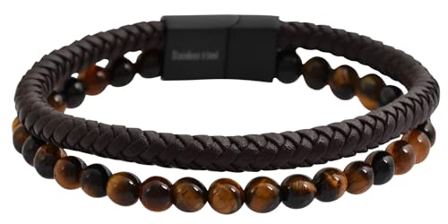 Akzent Leder Armband Unisex in Braun | Länge 21 cm | Magnetverschluss aus Edelstahl | 100% Wasserfest & Hautverträglich | Bracelet for Unisex von Akzent