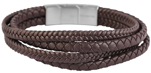 Akzent Leder Armband Unisex in Braun | Länge 22 cm | Magnetverschluss aus Edelstahl | 100% Wasserfest & Hautverträglich | Bracelet for Unisex von Akzent
