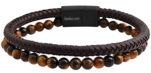 Akzent Leder Armband Unisex in Braun | Länge 23 cm | Magnetverschluss aus Edelstahl | 100% Wasserfest & Hautverträglich | Bracelet for Unisex von Akzent
