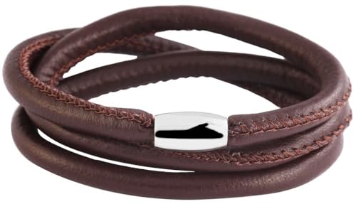 Akzent Leder Armband Unisex in Braun | Länge 60 cm | Magnetverschluss aus Edelstahl | 100% Wasserfest & Hautverträglich | Bracelet for Unisex von Akzent