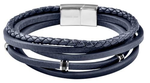 Akzent Leder Armband Unisex in Dunkelblau | Länge 21 cm | Magnetverschluss aus Edelstahl | 100% Wasserfest & Hautverträglich | Bracelet for Unisex von Akzent