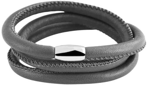 Akzent Leder Armband Unisex in Grau | Länge 60 cm | Magnetverschluss aus Edelstahl | 100% Wasserfest & Hautverträglich | Bracelet for Unisex von Akzent