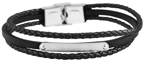Akzent Leder Armband Unisex in Schwarz | Länge 21 cm | Hakenverschluss aus Edelstahl | 100% Wasserfest & Hautverträglich | Bracelet for Unisex von Akzent