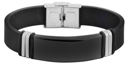 Akzent Leder Armband Unisex in Schwarz | Länge 21 cm | Hakenverschluss aus Edelstahl | Edelstahlgravurplatte | 100% Wasserfest & Hautverträglich | Bracelet for Unisex von Akzent