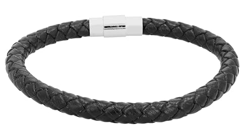 Akzent Leder Armband Unisex in Schwarz | Länge 21 cm | Magnetverschluss aus Edelstahl | 100% Wasserfest & Hautverträglich | Bracelet for Unisex von Akzent