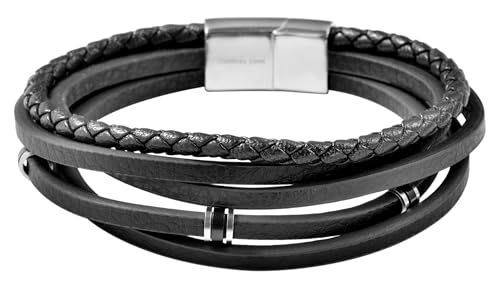 Akzent Leder Armband Unisex in Schwarz | Länge 21 cm | Magnetverschluss aus Edelstahl | 100% Wasserfest & Hautverträglich | Bracelet for Unisex von Akzent