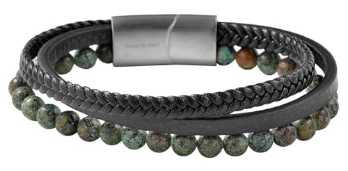 Akzent Leder Armband Unisex in Schwarz | Länge 21 cm | Magnetverschluss aus Edelstahl | 100% Wasserfest & Hautverträglich | Bracelet for Unisex von Akzent